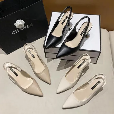 SWHM0123 3컬러 여성 슬링백 펌프스힐 여름 미들힐 베이직 구두