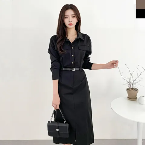 [179st.w]KAA 2276 여자클래식하객룩셔츠롱원피스-벨트포함