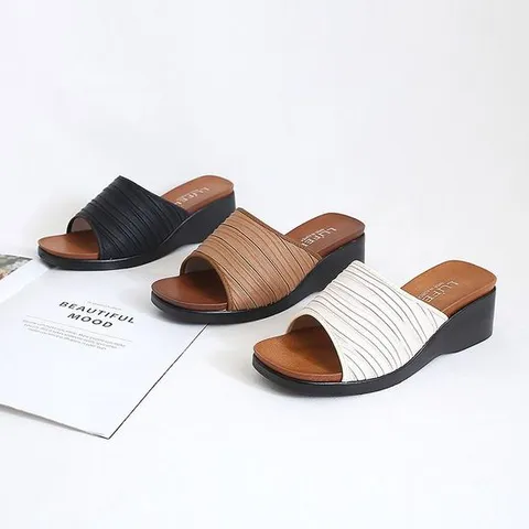 여성여름슬리퍼 여성 통굽 셔링 편한 여름 슬리퍼 실내화 5.5cm