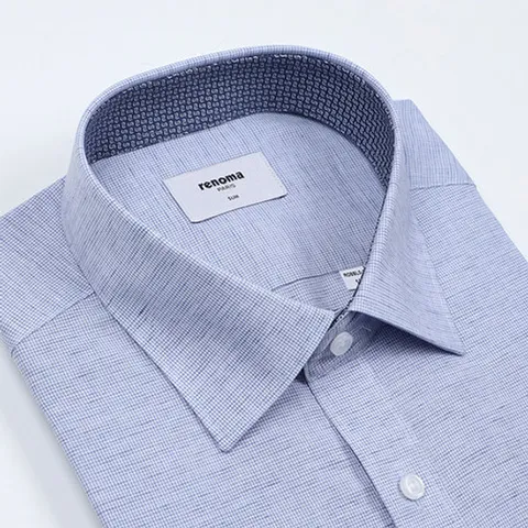 [ 현대백화점 ][레노마 슬림핏] ROSSL0-133 2종 얇고 가벼운 린넨혼방 마이크로 미니스타체크 셔츠[카라배색]