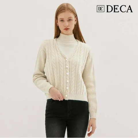 DECA 진주 버튼 케이블 니트 카디건 (DZCGD02)