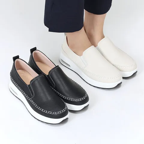 [원더슈즈] 천연소가죽 홀리 심플 키높이 슬립온&스니커즈 5CM