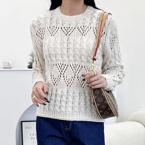 [프로셀러] 펀칭 여성 니트 여름 봄 여자 꽈배기 라운드 니트티