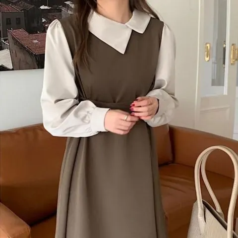 결혼식원피스 허리끈 결혼식 카라넥 원피스 면접 카라 블랙 롱원