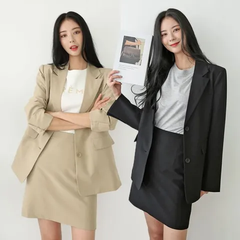 [유야]여성 테일러드 카라 자켓 스커트 정장 세트 -FSST0075- 봄