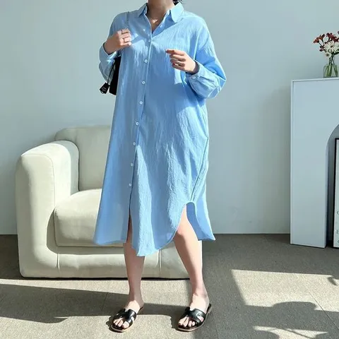 롱셔츠 여자 셔츠롱원피스 남방원피스 롱 무지원피스 차르르