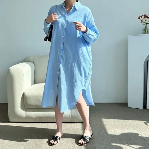 롱셔츠 여자 남방원피스 롱 차르르 셔츠롱원피스 무지원피스