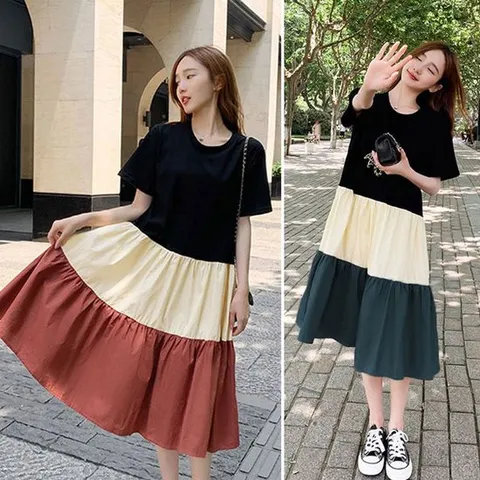 돌잔치원피스 A라인 배색 반팔 원피스 USK 157