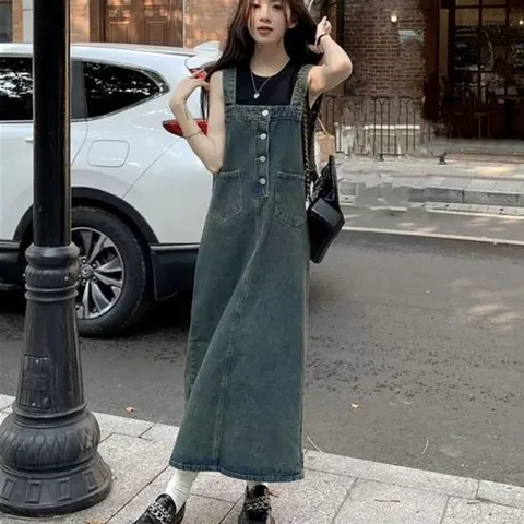 데님롱원피스 봄 빈티지원피스 롱원피스 데일리 주머