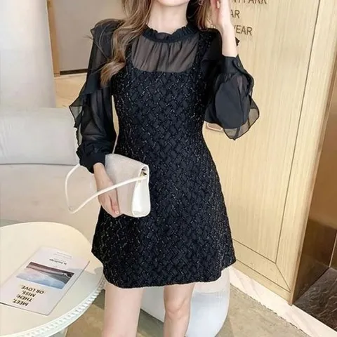 레이스원피스 코디피셜 레이스 긴팔 미니원피스 블랙스완