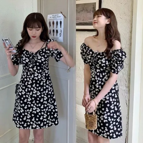 미니원피스 데이지 플라워 오프숄더 HH B46