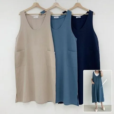 빅사이즈미시옷 305E161S 민소매 마 원피스 빅사이즈 트임 포켓