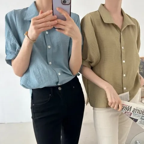 [옷자락]여성 시어서커 벌룬 마원단 박시 벌룬반팔 봄여름 남방