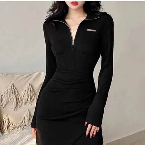 여성웨어 긴팔 집업 랩스커트 웨어 옷 터틀 미니원피스 블랙 의