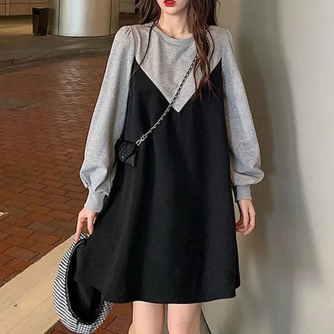 하객룩원피스 라운드넥 배색 원피스 A라인 미니 데일리웨어