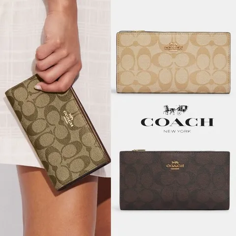 코치 COACH C8714 OS 여자 시그니쳐 캔버스 슬림 지퍼 지갑