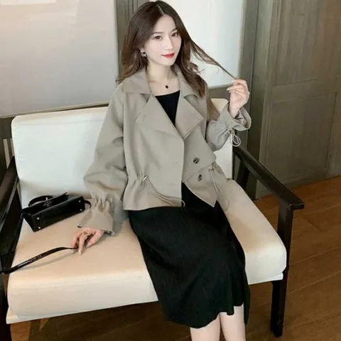 여자바리숏자켓 여자 봄트렌치 코트 숏자켓 캐주얼 데일리 스타