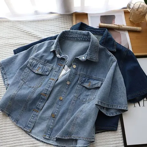 여성봄자켓 세미크롭 데님 반팔 자켓 봄 여름 원피스 코디 데일