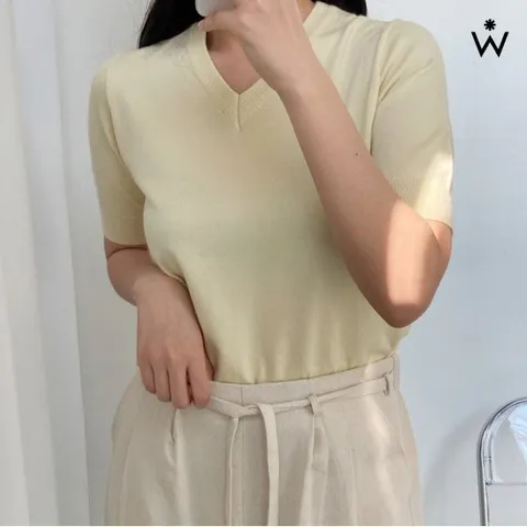 [위시드]브이넥 반팔 니트 (WIBANT038)