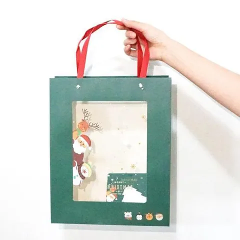 [OFLP95O3]크리스마스 선물 포장 투명 쇼핑백 그린 대