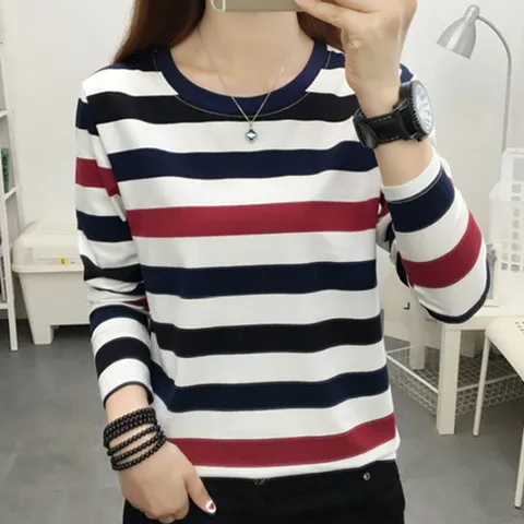 나바바 / NT1376 단가라 컬러 포인트 긴팔 티셔츠