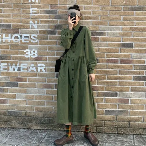 [이쁘다] 들러 코듀로이 카라 롱 원피스