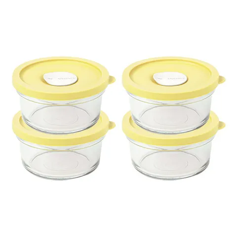 글라스락 렌지쿡 옐로우에디션 햇밥 용기 원형 350ml 4개 세트