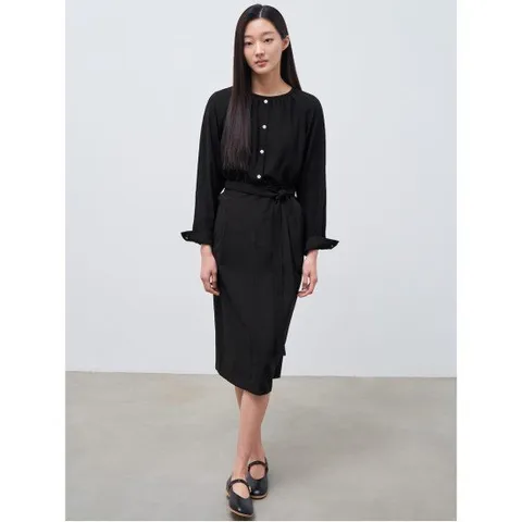 [빈폴레이디스] 넥 셔링 벨티드 원피스  블랙 (BF4271C075)