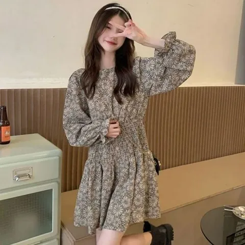 데이트룩 미니 원피스 봄 러블리 플라워 스모크 소매