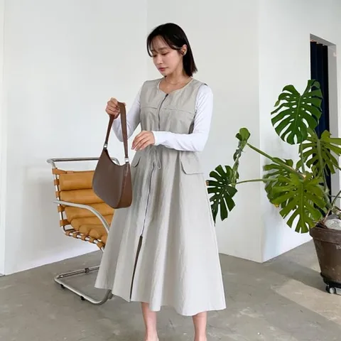 [미라클세븐][M7] 여자 슬리브리스 컨템포러리 U넥 자크 롱원피