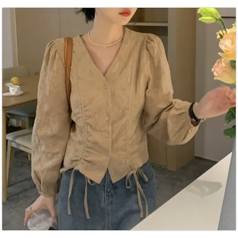 [플로렌]드링 브이넥 스트링 블라우스