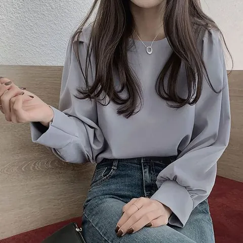 여자블라우스 여성 샤방 어깨 셔링 벌룬 긴팔 핀턱 블라우스 셔