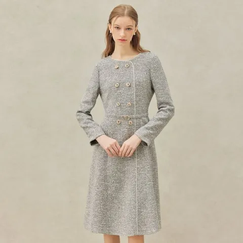 [리안뉴욕][리안뉴욕] 트위드 배색 테이프 원피스