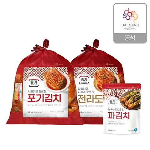 종가 중부식 포기김치5.2kg+전라도식 포기김치5.2kg+파김치300g