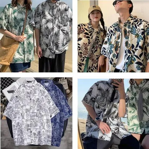 [라일리] Rly 루즈한 비치반팔티셔츠 커플룩 하와이안셔츠