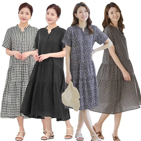 이브바바 여성 여름 인견 반팔 롱 캉캉원피스 중년 엄마옷