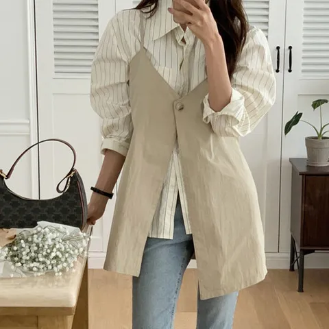 [드레스날다]레이어드굿 단추 뷔스티에 언발 미니 원피스