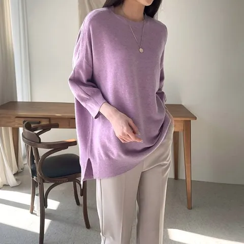 [어반프랑] 메리 양두 7부소매 루즈핏 언발 롱니트