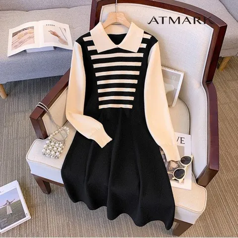 ATMARK 프렌치카라배색미디원피스_AA41OP026G