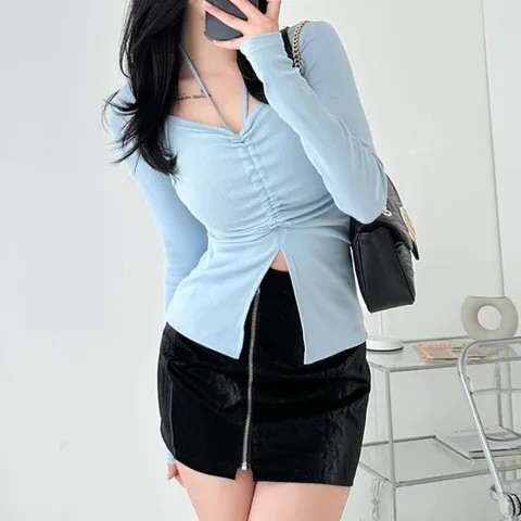 [미라클세븐][M7] 여자 더블 슬림핏 숏가디건 SS 가슴셔링 티셔