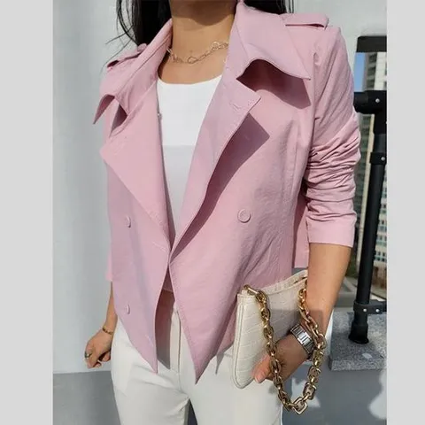 봄 여자 크롭 더블 긴팔 카라 바바리 숏 자켓 코디 룩