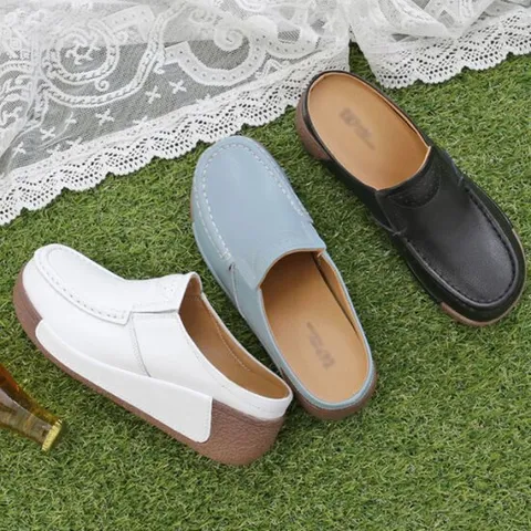 소가죽 여성 통굽 뮬 슬리퍼 (5cm) 엘핀