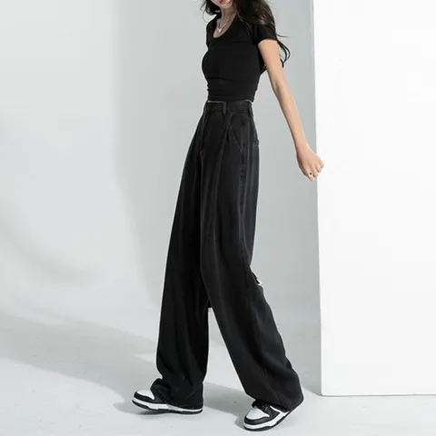 텐셜 블랙 와이드 데님팬츠