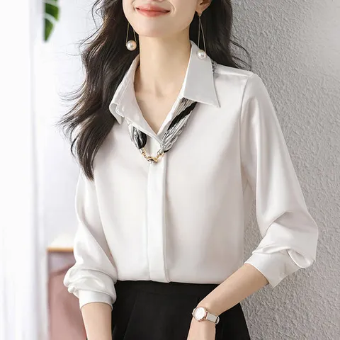 [스윗트리]새틴 셔츠  블라우스 + 스카프 포함 2종 set(j0632)