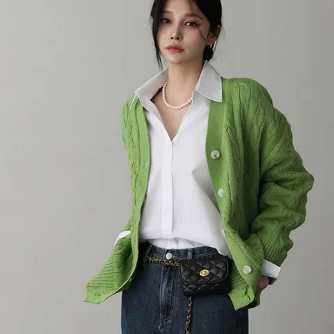 [메르시마리에] 22441 코튼 케이블 오버핏 가디건