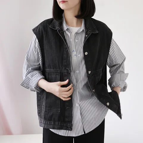 [웬디즈갤러리]빅포켓 오버핏 데님 조끼 MVT103