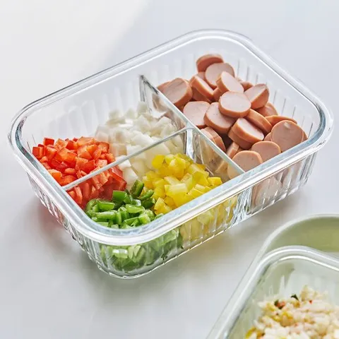 네오플램 웨이브락 칸칸이 내열유리 밀폐용기 직사각 1L 3칸