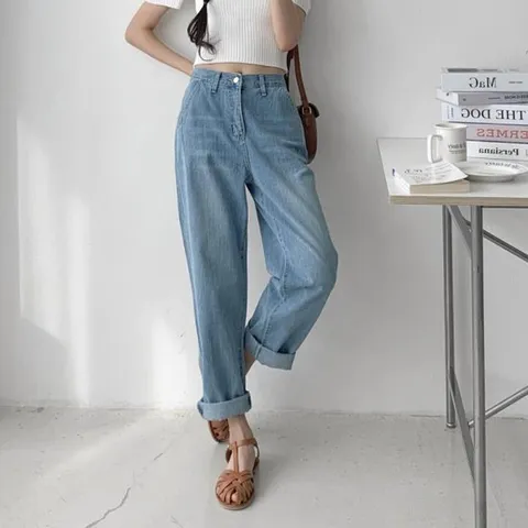 [다잇템]여자 여름 휴양지룩 배기팬츠 코튼 봄 청바지