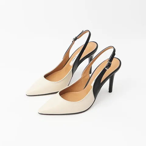 [ 롯데백화점 ][신난다슈] 여성 구두 슬링백 힐 9cm 여자 스틸레토 하이힐 펌프스 소가죽 투톤 SS24241 블랙