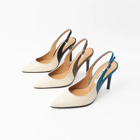 [ 롯데백화점 ][신난다슈] 여성 구두 슬링백 힐 9cm 여자 스틸레토 하이힐 펌프스 소가죽 투톤 SS24241